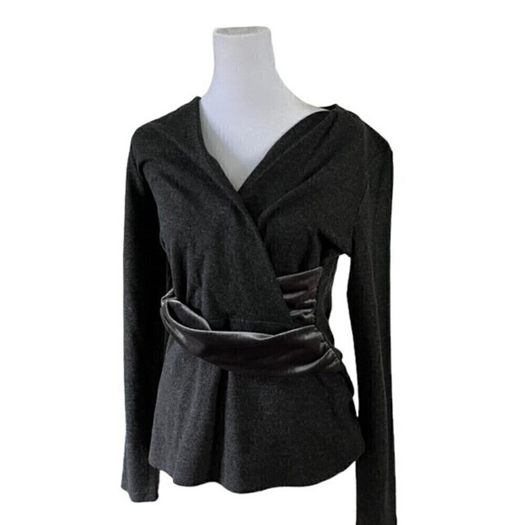 White House Black Market Tops - White House Black Market Gray Wrap Top w/ Velvet Detail Size S NWT
